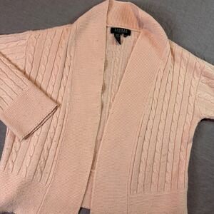 Lauren Ralph Lauren Petite Pink Cable Knit Cardigan Shawl Collar Silk Blend